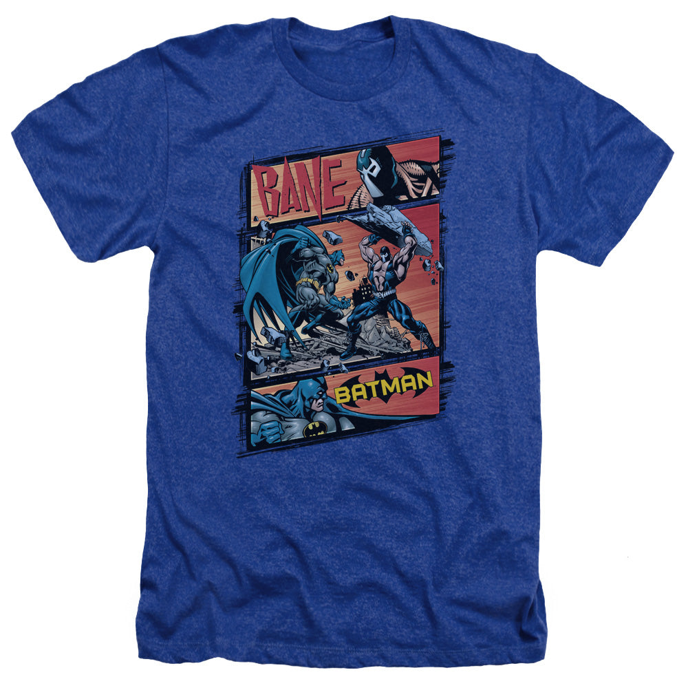 AN OFFCIALLY LICENSED BATMAN EPIC BATTLE MEN'S HEATHER T-SHIRT ROYAL