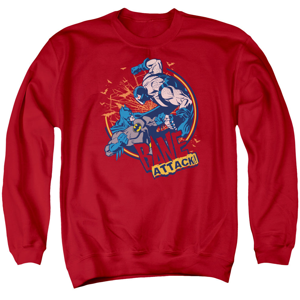 AN OFFCIALLY LICENSED BATMAN BANE ATTACK! ADULT UNISEX CREWNECK SWEATSHIRT RED