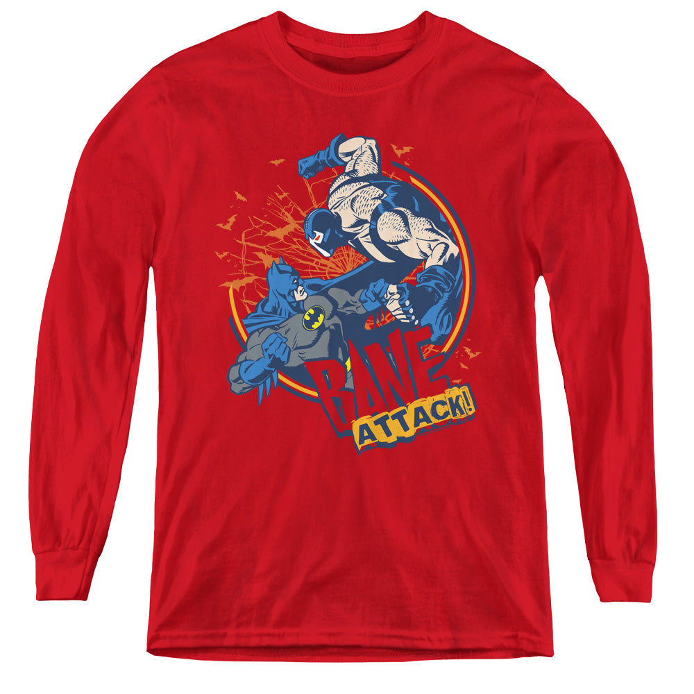 AN OFFCIALLY LICENSED BATMAN BANE ATTACK! YOUTH LONG SLEEVE T-SHIRT RED