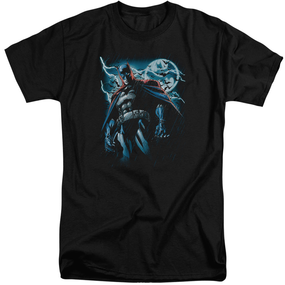AN OFFCIALLY LICENSED BATMAN STORMY KNIGHT MEN'S TALL FIT T-SHIRT BLACK