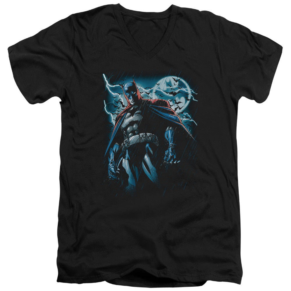 AN OFFCIALLY LICENSED BATMAN STORMY KNIGHT MEN'S V-NECK T-SHIRT BLACK
