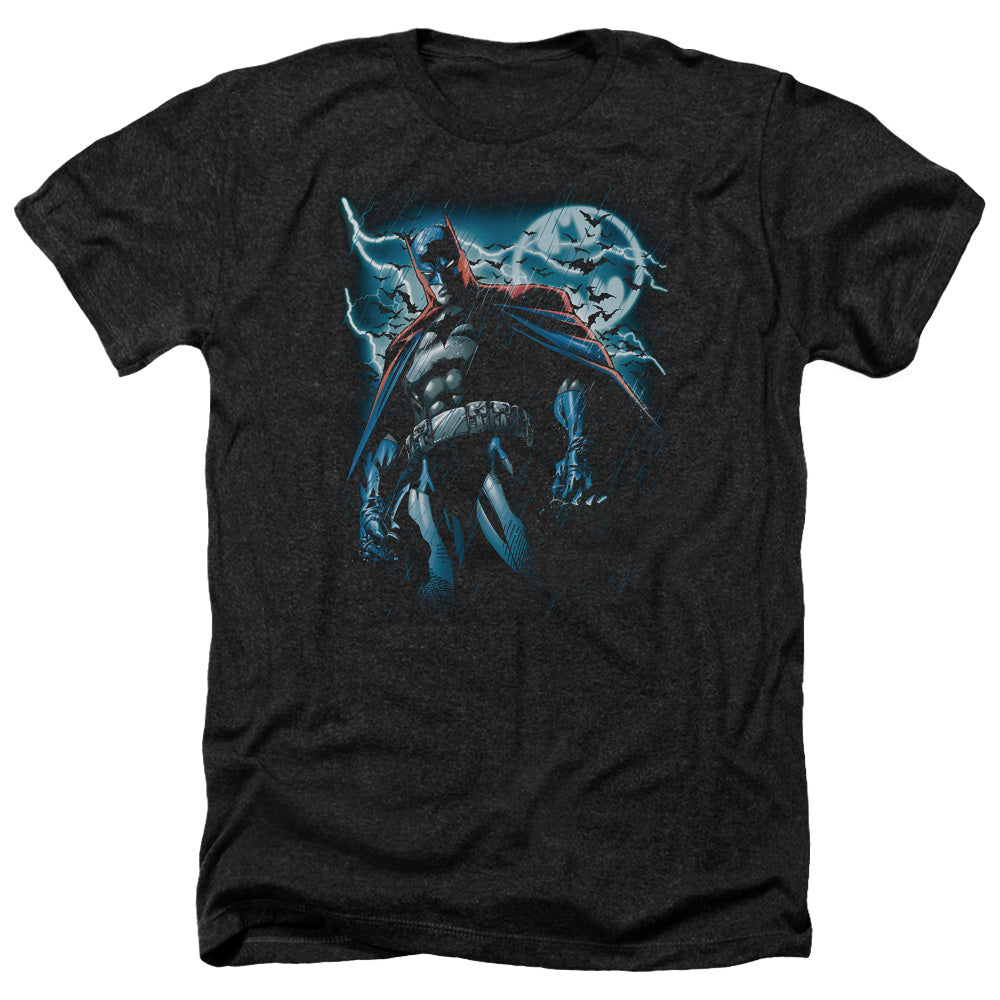 AN OFFCIALLY LICENSED BATMAN STORMY KNIGHT MEN'S HEATHER T-SHIRT CHARCOAL