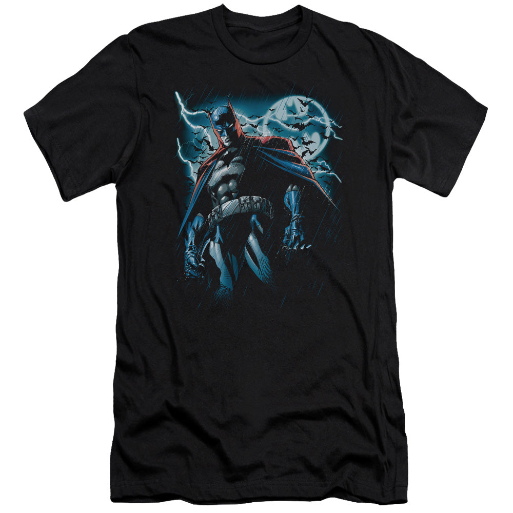 AN OFFCIALLY LICENSED BATMAN STORMY KNIGHT MEN'S PREMIUM SLIM FIT T-SHIRT BLACK