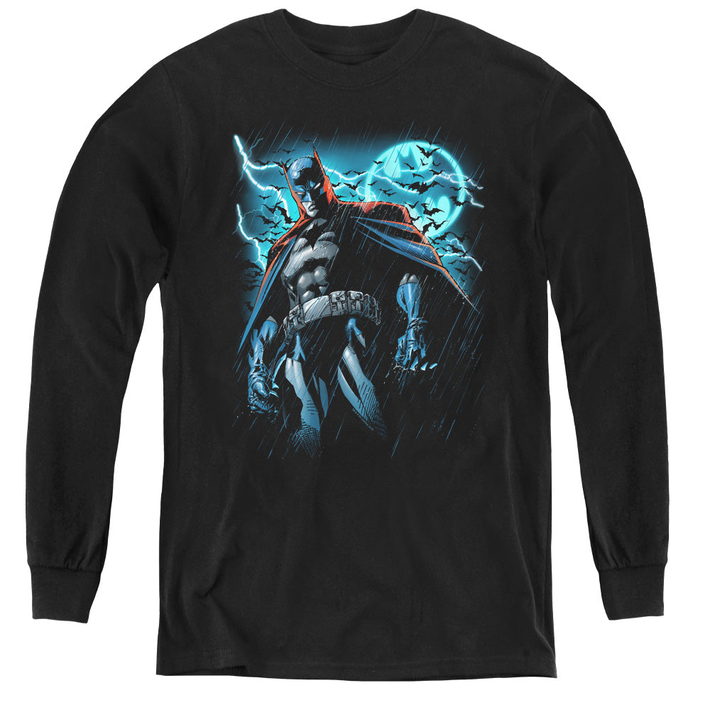 AN OFFCIALLY LICENSED BATMAN STORMY KNIGHT YOUTH LONG SLEEVE T-SHIRT BLACK