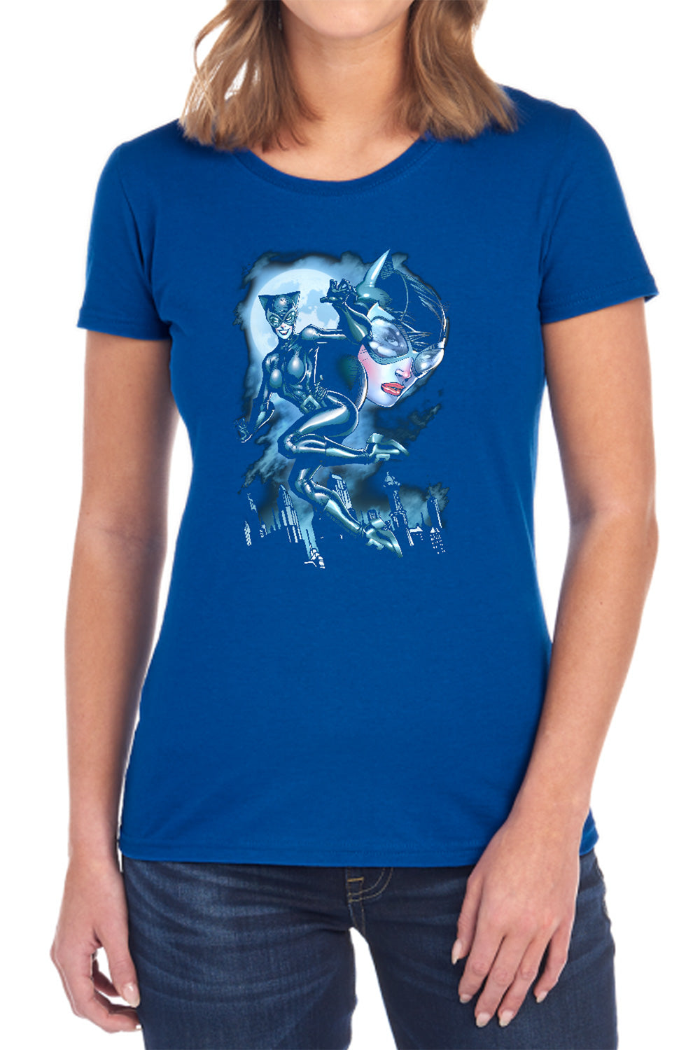 AN OFFCIALLY LICENSED BATMAN MOONLIGHT CAT WOMEN'S REGULAR FIT T-SHIRT BLACK