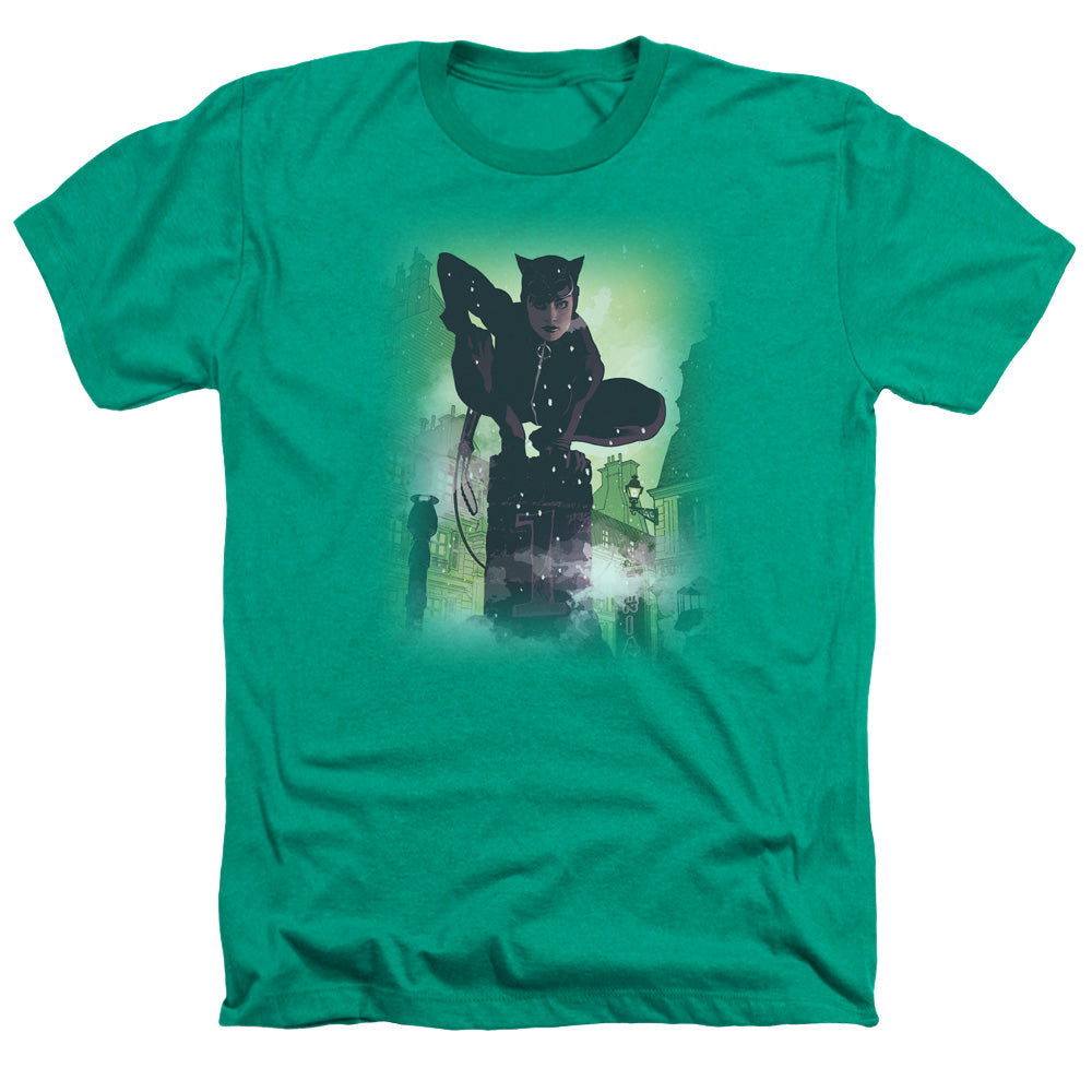 AN OFFCIALLY LICENSED BATMAN CATWOMAN #63 COVER MEN'S HEATHER T-SHIRT KELLY GREEN
