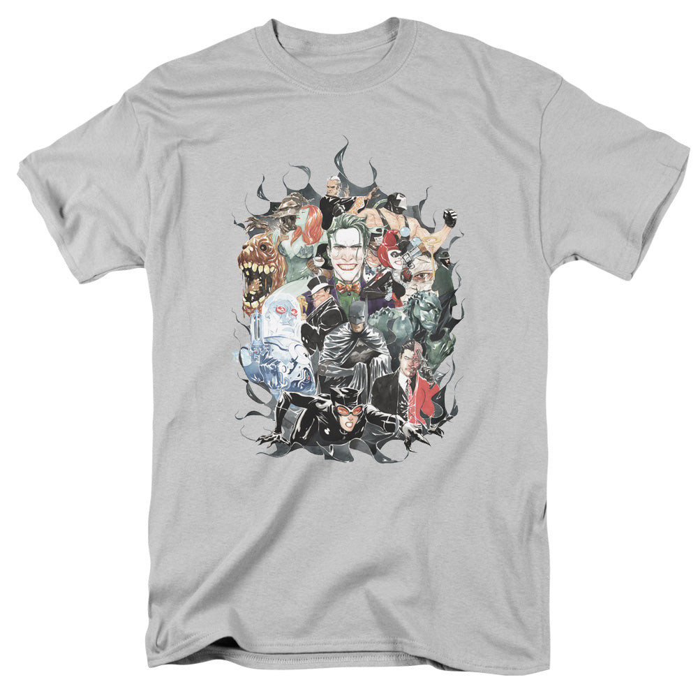 AN OFFCIALLY LICENSED BATMAN CAPE OF VILLIANS MEN'S REGULAR FIT T-SHIRT SILVER