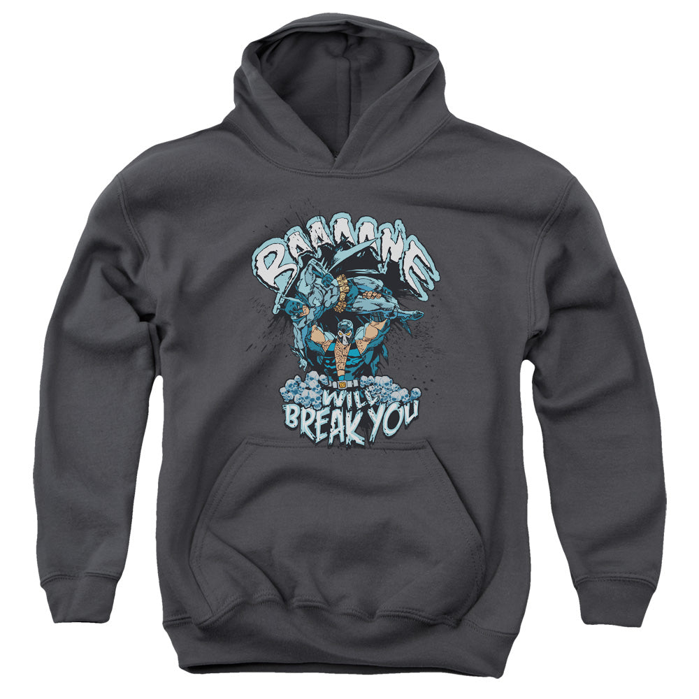 AN OFFCIALLY LICENSED BATMAN BANE WILL BREAK YOU YOUTH HOODIE CHARCOAL