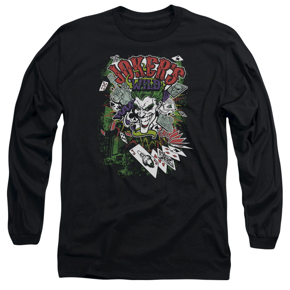 AN OFFCIALLY LICENSED BATMAN JOKERS WILD MEN'S LONG SLEEVE T-SHIRT BLACK