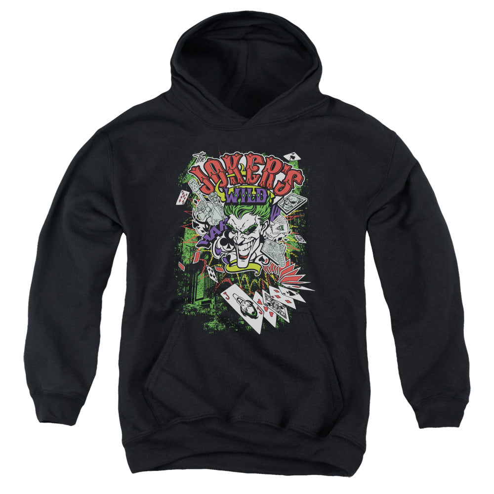 AN OFFCIALLY LICENSED BATMAN JOKERS WILD YOUTH HOODIE BLACK