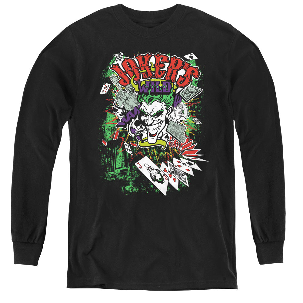 AN OFFCIALLY LICENSED BATMAN JOKERS WILD YOUTH LONG SLEEVE T-SHIRT BLACK