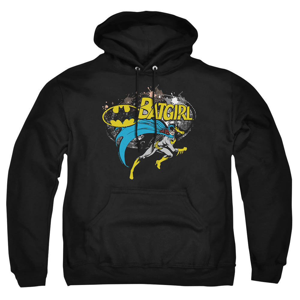 AN OFFCIALLY LICENSED BATMAN BATGIRL HALFTONE ADULT UNISEX PULLOVER HOODIE BLACK