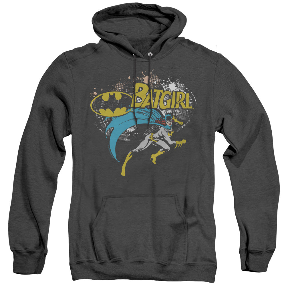 AN OFFCIALLY LICENSED BATMAN BATGIRL HALFTONE ADULT UNISEX HEATHER PULLOVER HOODIE BLACK