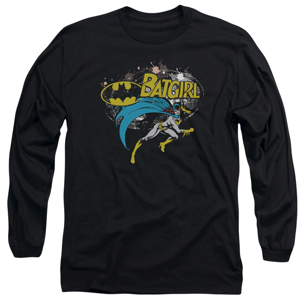 AN OFFCIALLY LICENSED BATMAN BATGIRL HALFTONE MEN'S LONG SLEEVE T-SHIRT BLACK