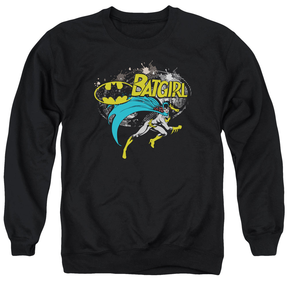 AN OFFCIALLY LICENSED BATMAN BATGIRL HALFTONE ADULT UNISEX CREWNECK SWEATSHIRT BLACK
