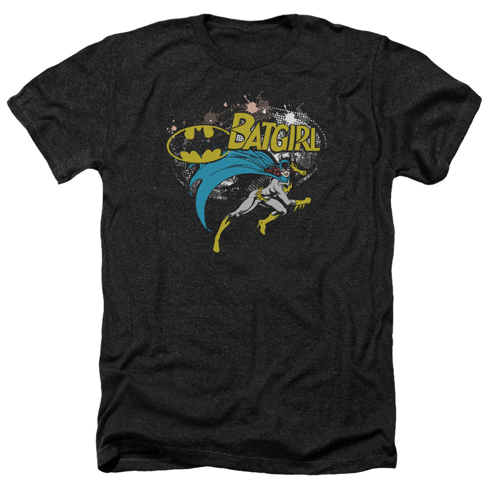 AN OFFCIALLY LICENSED BATMAN BATGIRL HALFTONE MEN'S HEATHER T-SHIRT CHARCOAL