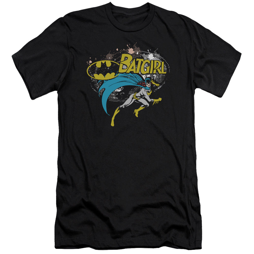 AN OFFCIALLY LICENSED BATMAN BATGIRL HALFTONE MEN'S PREMIUM SLIM FIT T-SHIRT BLACK