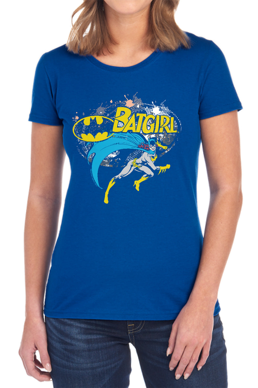 AN OFFCIALLY LICENSED BATMAN BATGIRL HALFTONE WOMEN'S REGULAR FIT T-SHIRT BLACK