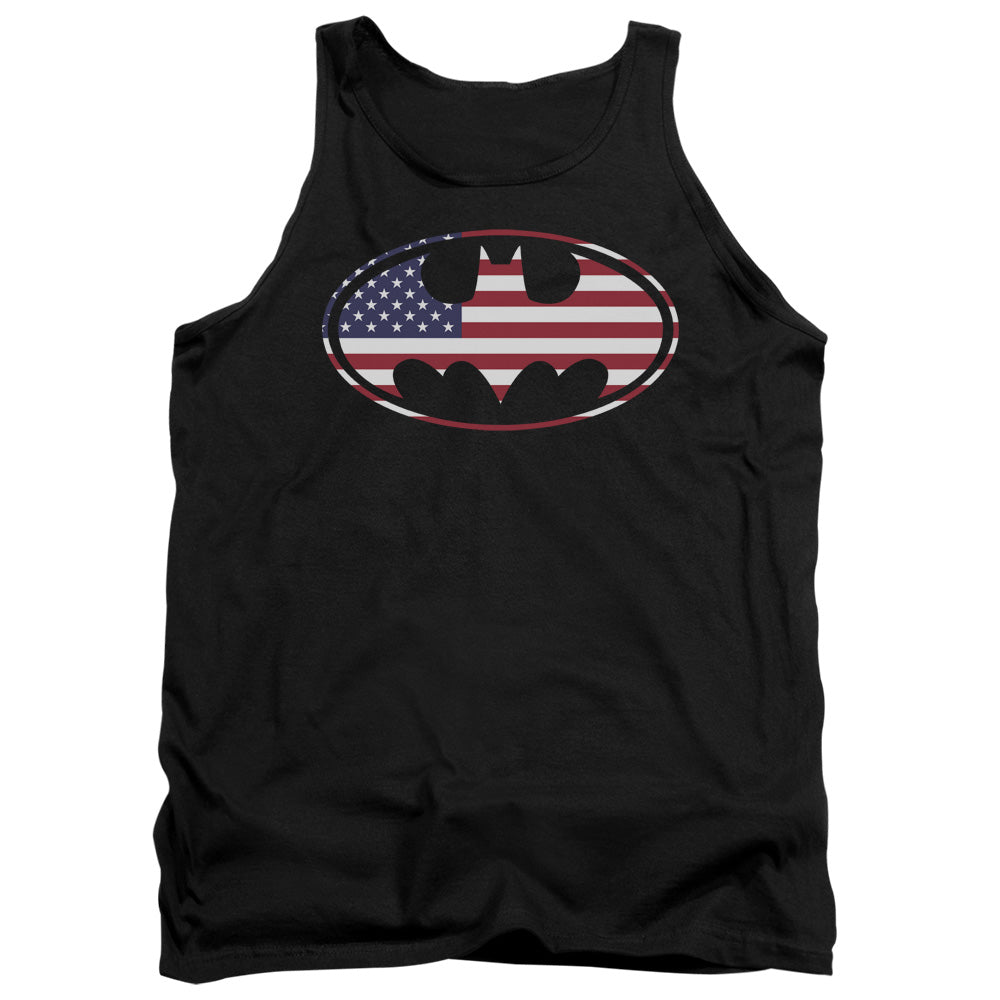 AN OFFCIALLY LICENSED BATMAN AMERICAN FLAG OVAL ADULT UNISEX TANK TOP BLACK