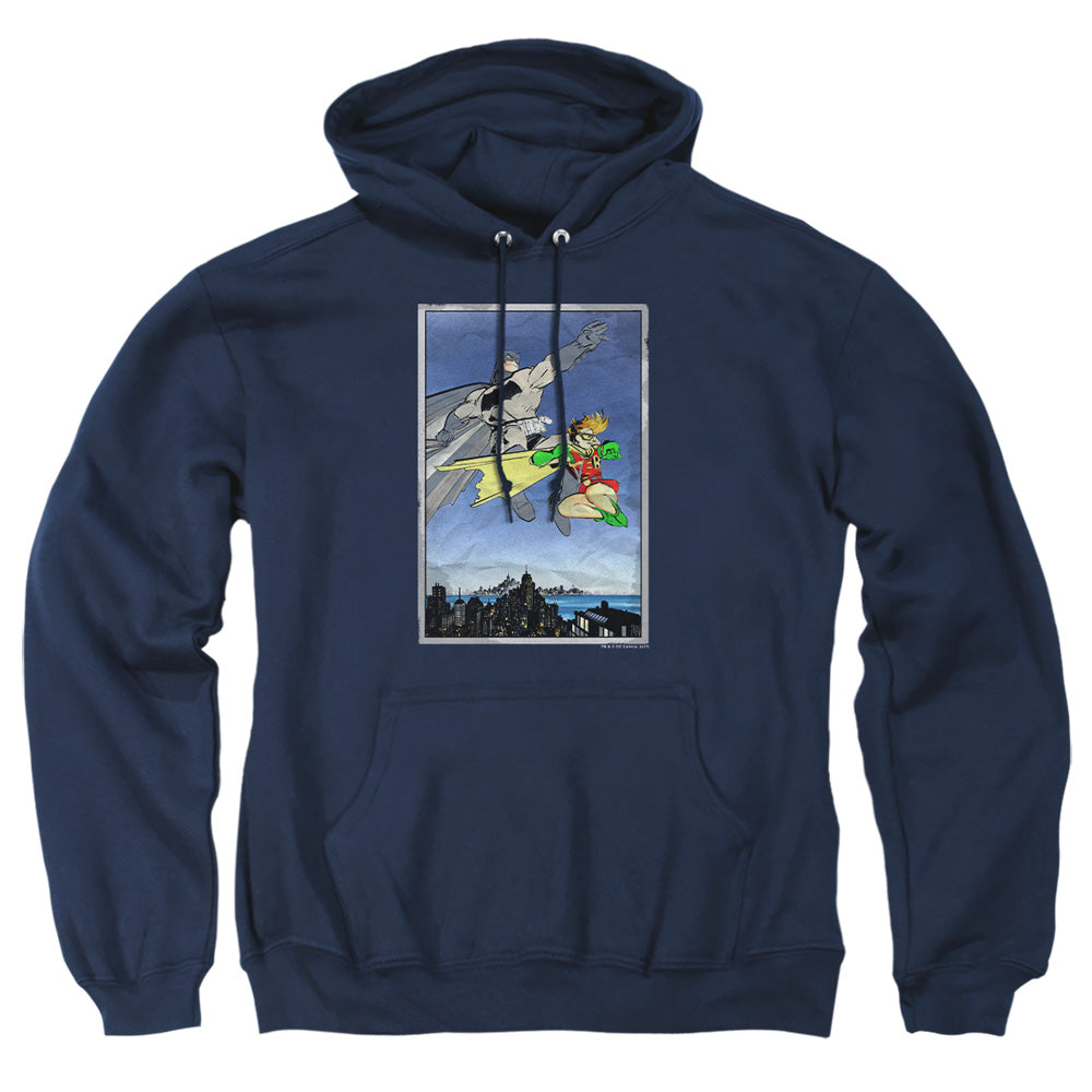 AN OFFCIALLY LICENSED BATMAN DKR DUO ADULT UNISEX PULLOVER HOODIE NAVY