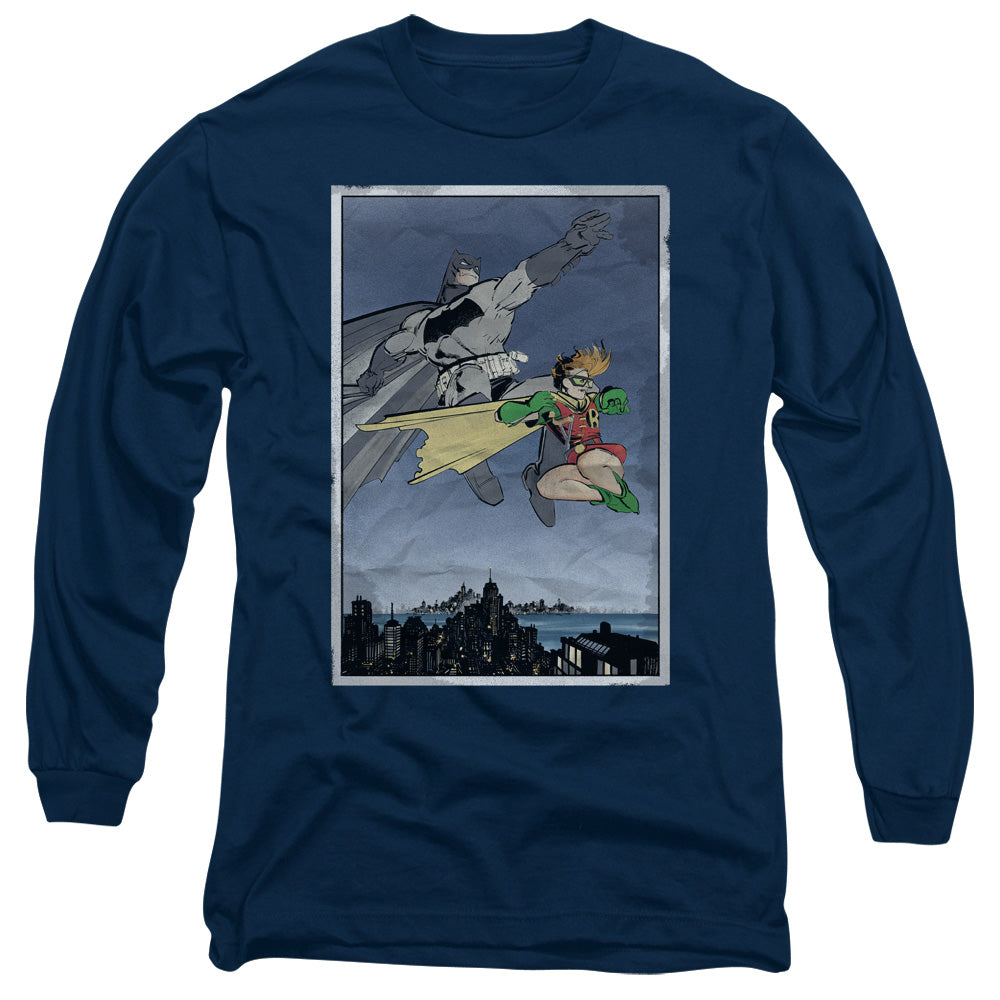 AN OFFCIALLY LICENSED BATMAN DKR DUO MEN'S LONG SLEEVE T-SHIRT NAVY