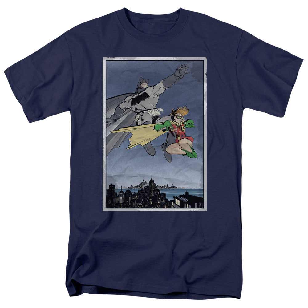 AN OFFCIALLY LICENSED BATMAN DKR DUO MEN'S REGULAR FIT T-SHIRT NAVY