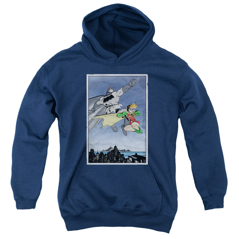 AN OFFCIALLY LICENSED BATMAN DKR DUO YOUTH HOODIE NAVY