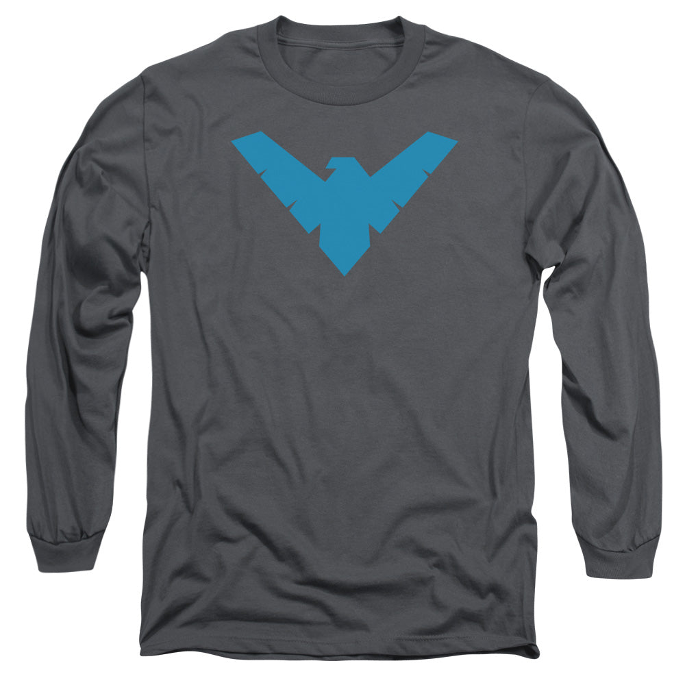 AN OFFCIALLY LICENSED BATMAN NIGHTWING SYMBOL MEN'S LONG SLEEVE T-SHIRT CHARCOAL