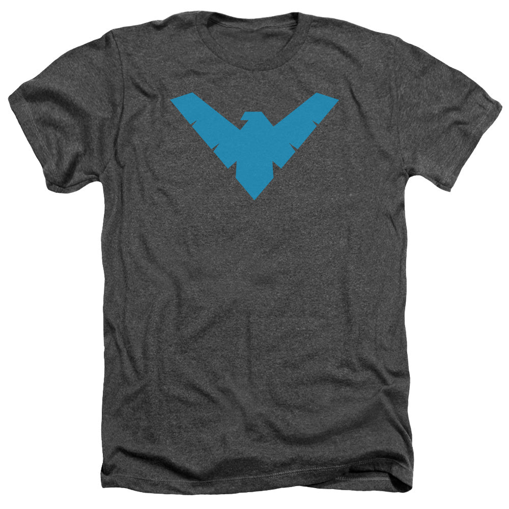 AN OFFCIALLY LICENSED BATMAN NIGHTWING SYMBOL MEN'S HEATHER T-SHIRT CHARCOAL