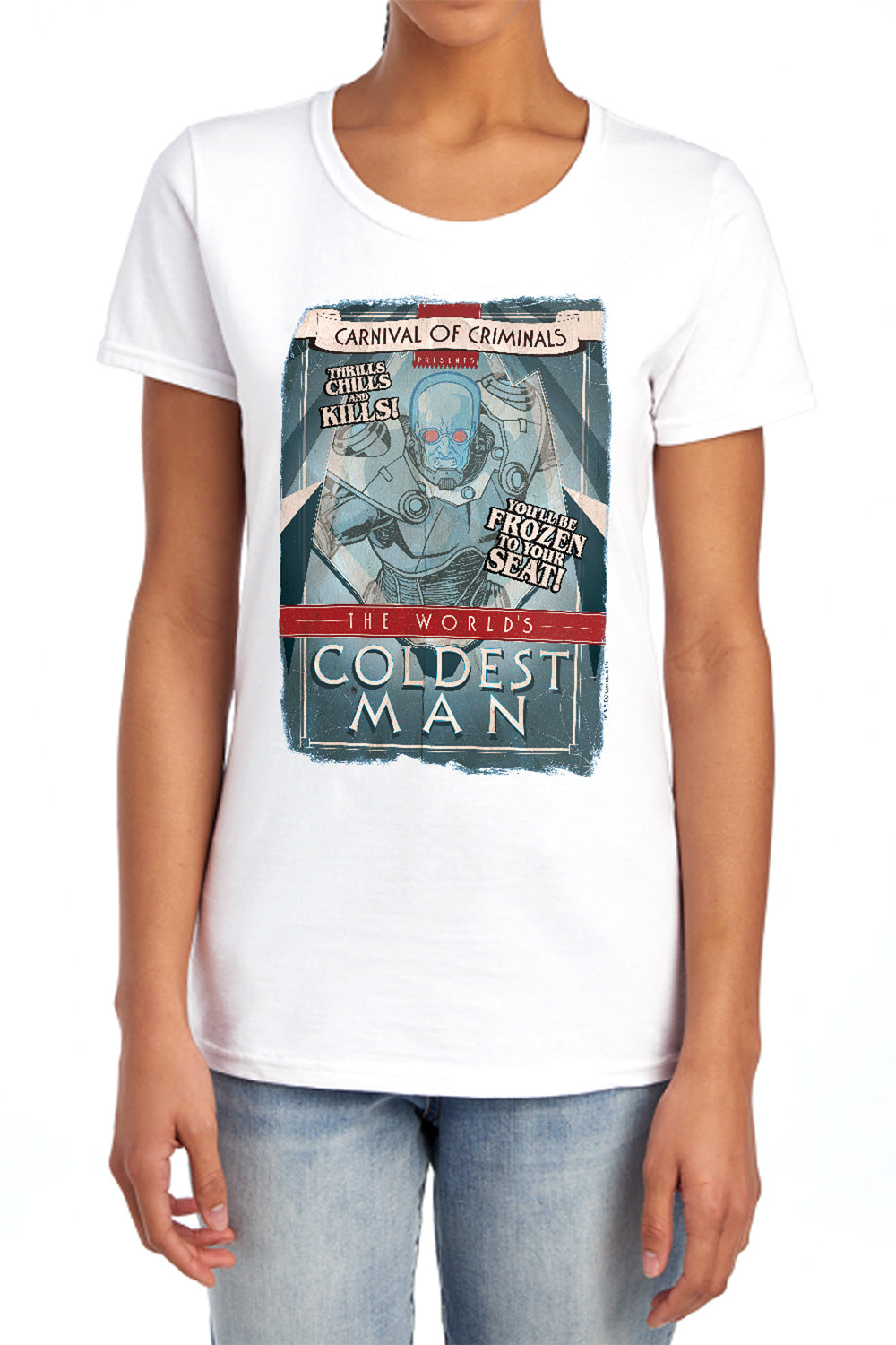 AN OFFCIALLY LICENSED BATMAN COLDEST MAN WOMEN'S REGULAR FIT T-SHIRT CAROLINA BLUE