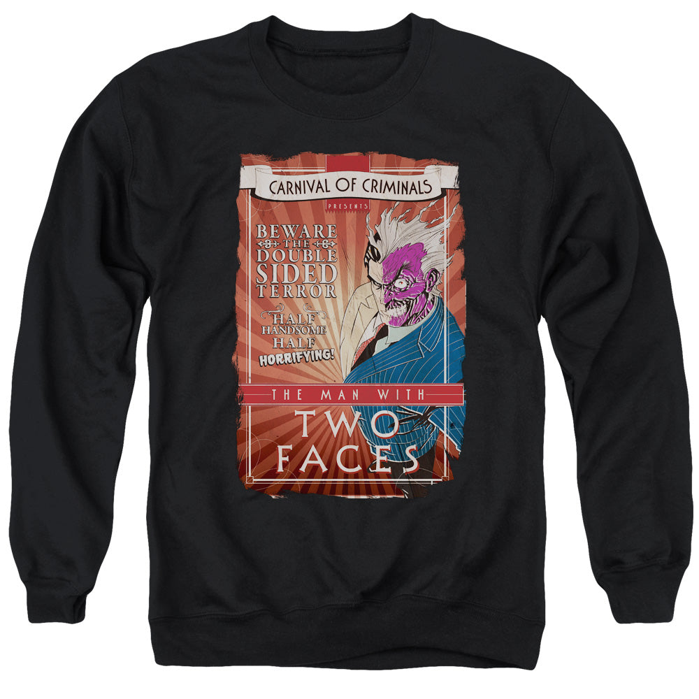 AN OFFCIALLY LICENSED BATMAN TWO FACES ADULT UNISEX CREWNECK SWEATSHIRT BLACK