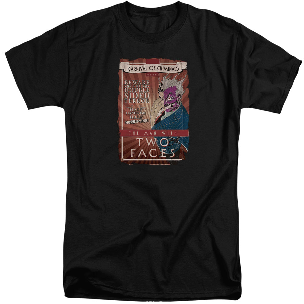 AN OFFCIALLY LICENSED BATMAN TWO FACES MEN'S TALL FIT T-SHIRT BLACK