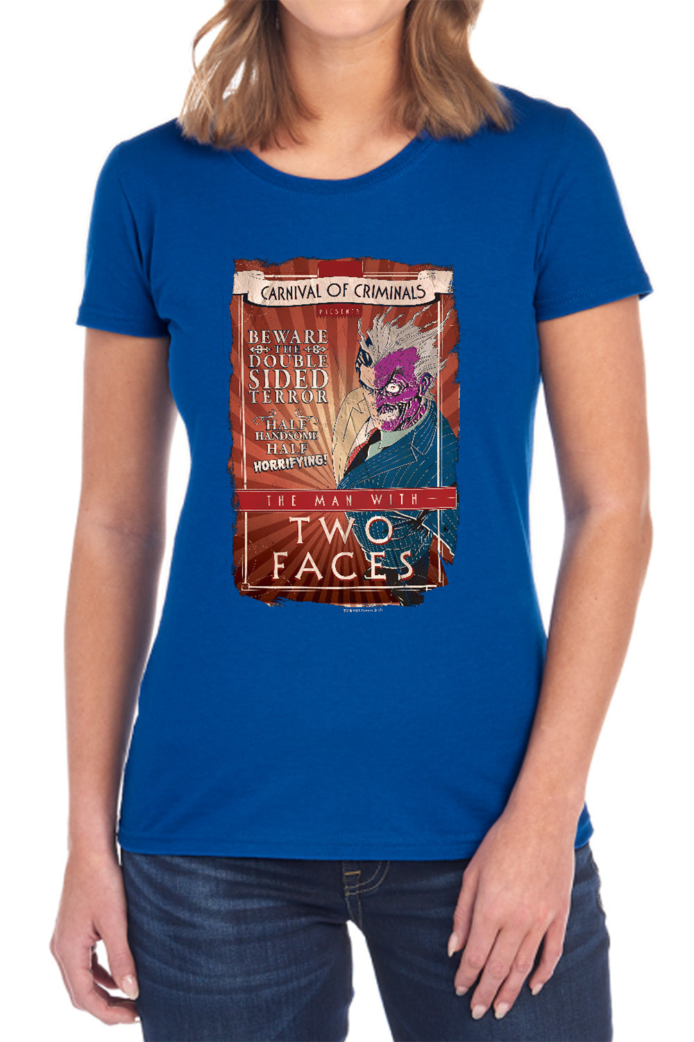 AN OFFCIALLY LICENSED BATMAN TWO FACES WOMEN'S REGULAR FIT T-SHIRT BLACK