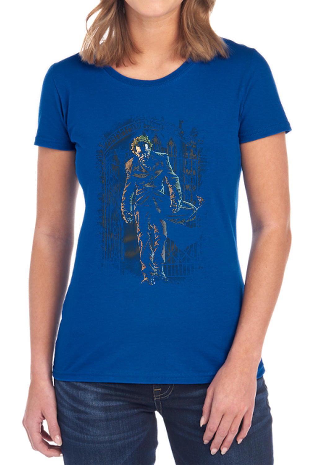 AN OFFCIALLY LICENSED BATMAN JOKER LEAVES ARKHAM WOMEN'S REGULAR FIT T-SHIRT BLACK