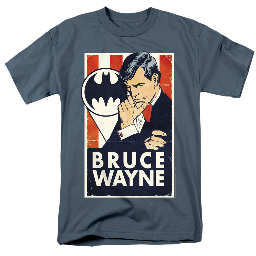 AN OFFCIALLY LICENSED BATMAN WAYNE FOR PRESIDENT MEN'S REGULAR FIT T-SHIRT SLATE