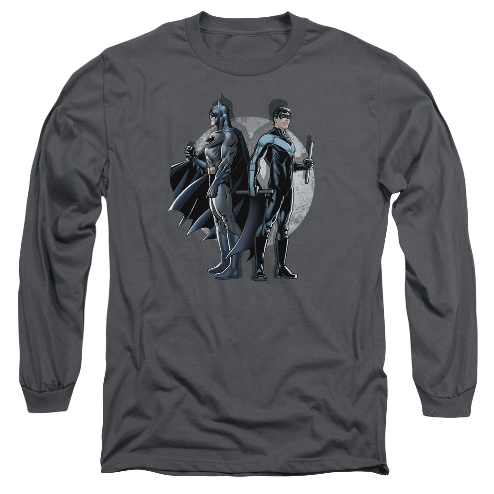 AN OFFCIALLY LICENSED BATMAN SPOTLIGHT MEN'S LONG SLEEVE T-SHIRT CHARCOAL