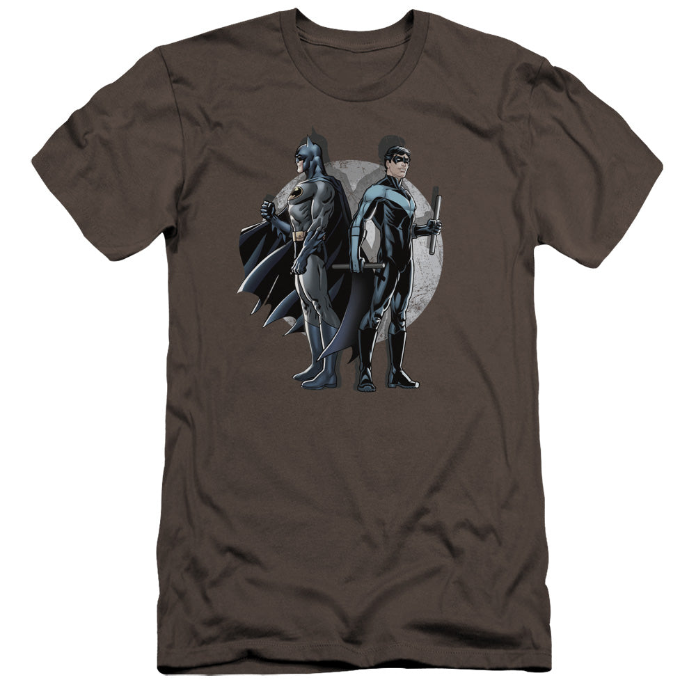 AN OFFCIALLY LICENSED BATMAN SPOTLIGHT MEN'S PREMIUM SLIM FIT T-SHIRT CHARCOAL