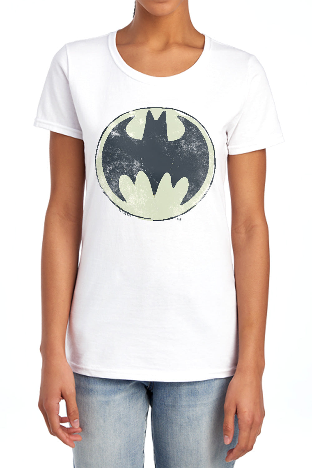 AN OFFCIALLY LICENSED BATMAN OLD TIME LOGO WOMEN'S REGULAR FIT T-SHIRT LIGHT BLUE