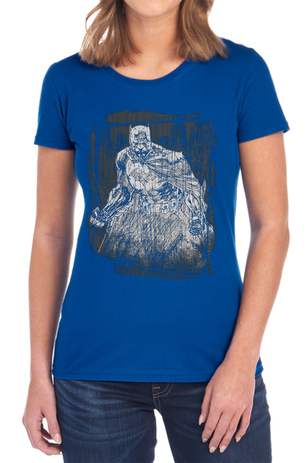AN OFFCIALLY LICENSED BATMAN PENCILLED RAIN WOMEN'S REGULAR FIT T-SHIRT BLACK