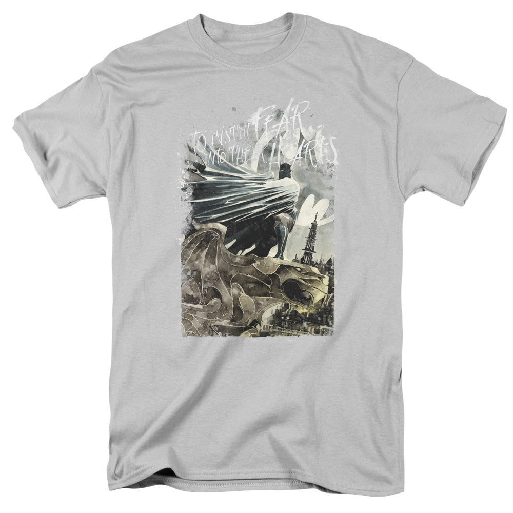 AN OFFCIALLY LICENSED BATMAN INSTILL FEAR MEN'S REGULAR FIT T-SHIRT SILVER