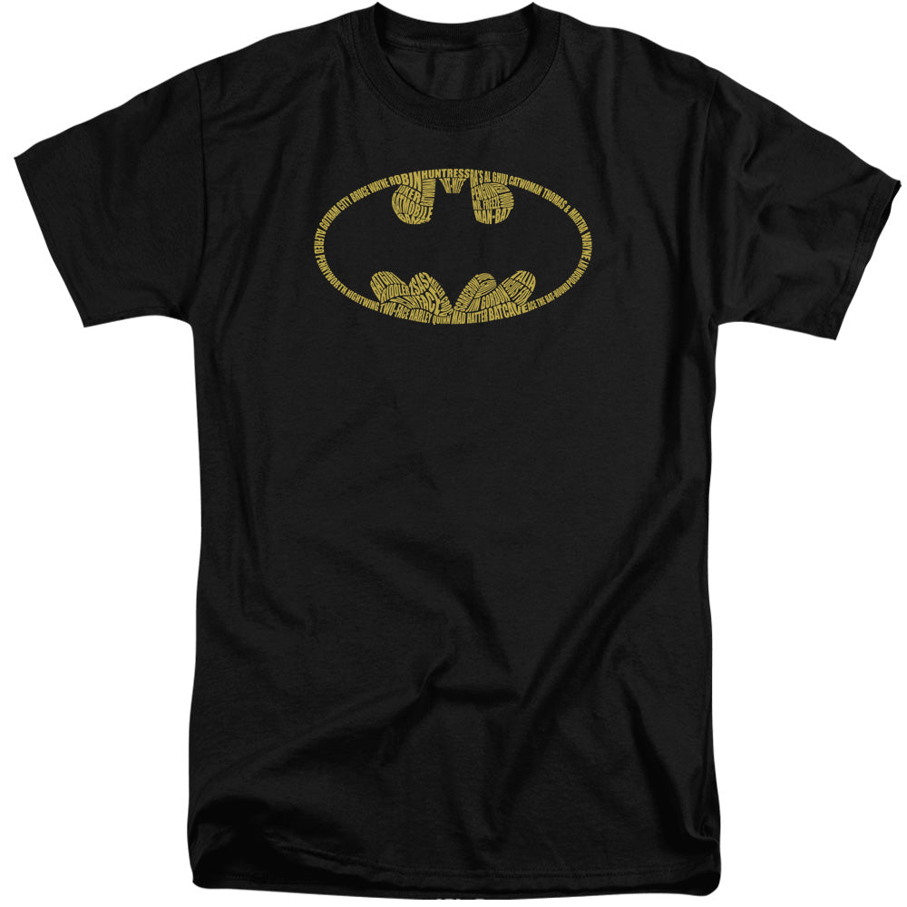 AN OFFCIALLY LICENSED BATMAN WORD LOGO MEN'S TALL FIT T-SHIRT BLACK
