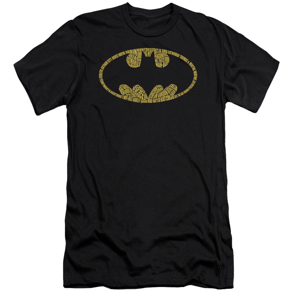 AN OFFCIALLY LICENSED BATMAN WORD LOGO MEN'S PREMIUM SLIM FIT T-SHIRT BLACK