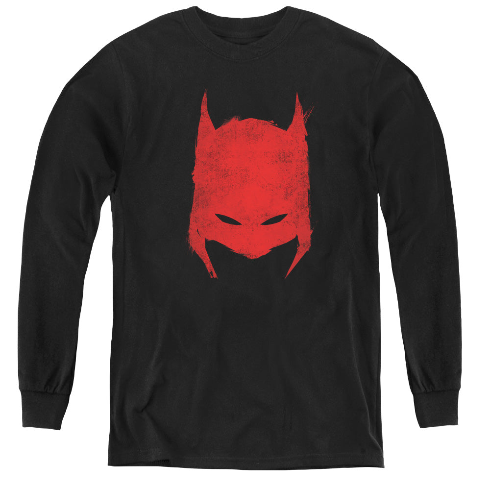 AN OFFCIALLY LICENSED BATMAN HACKED & SCRATCHED YOUTH LONG SLEEVE T-SHIRT BLACK