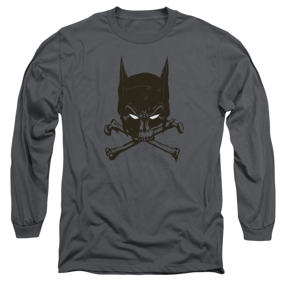 AN OFFCIALLY LICENSED BATMAN BAT AND BONES MEN'S LONG SLEEVE T-SHIRT CHARCOAL