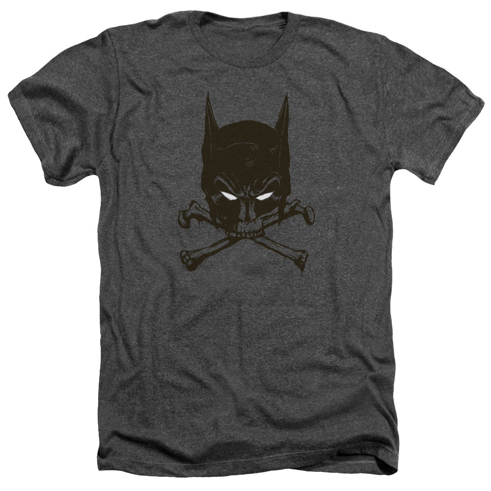 AN OFFCIALLY LICENSED BATMAN BAT AND BONES MEN'S HEATHER T-SHIRT CHARCOAL