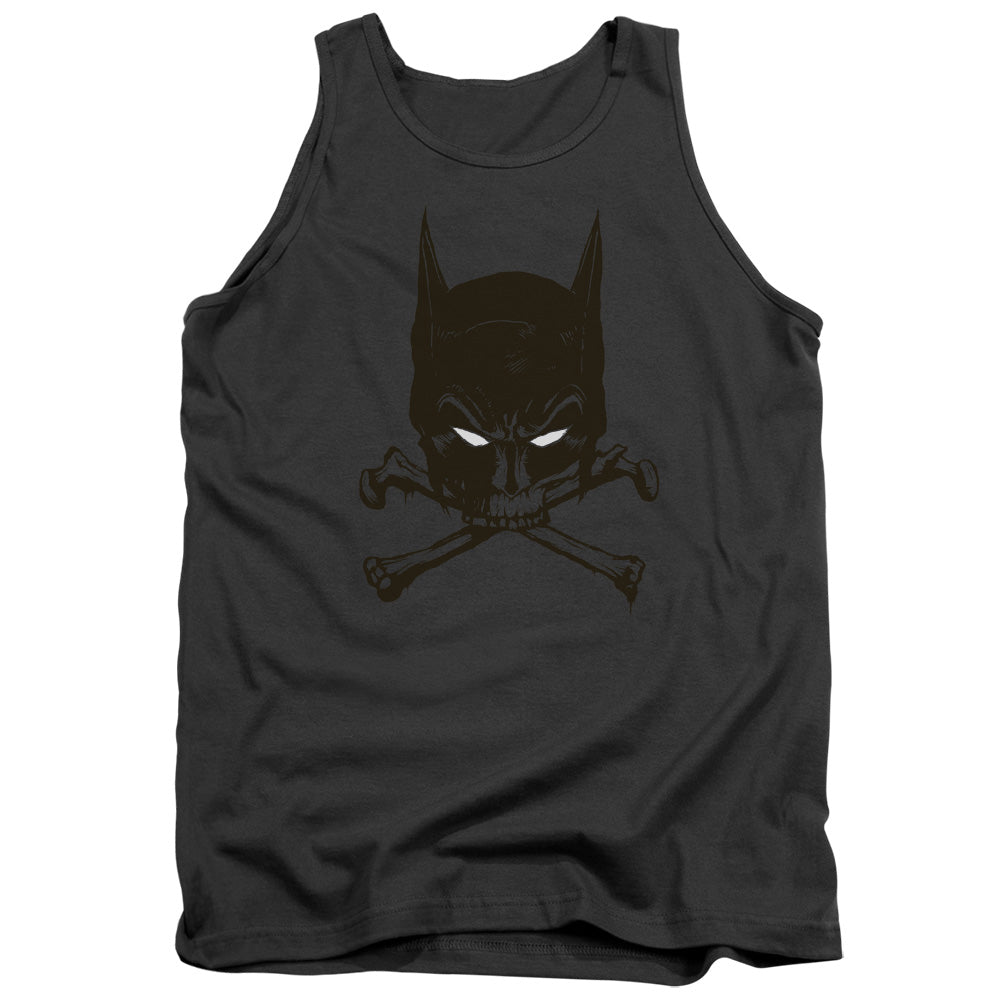 AN OFFCIALLY LICENSED BATMAN BAT AND BONES ADULT UNISEX TANK TOP CHARCOAL