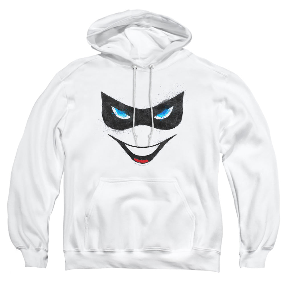 AN OFFCIALLY LICENSED BATMAN HARLEY FACE ADULT UNISEX PULLOVER HOODIE WHITE