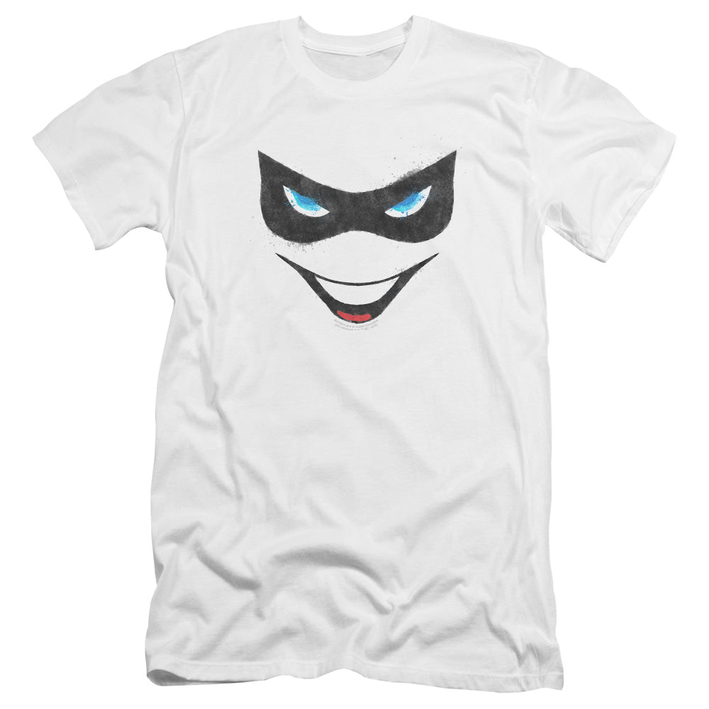 AN OFFCIALLY LICENSED BATMAN HARLEY FACE MEN'S PREMIUM SLIM FIT T-SHIRT WHITE