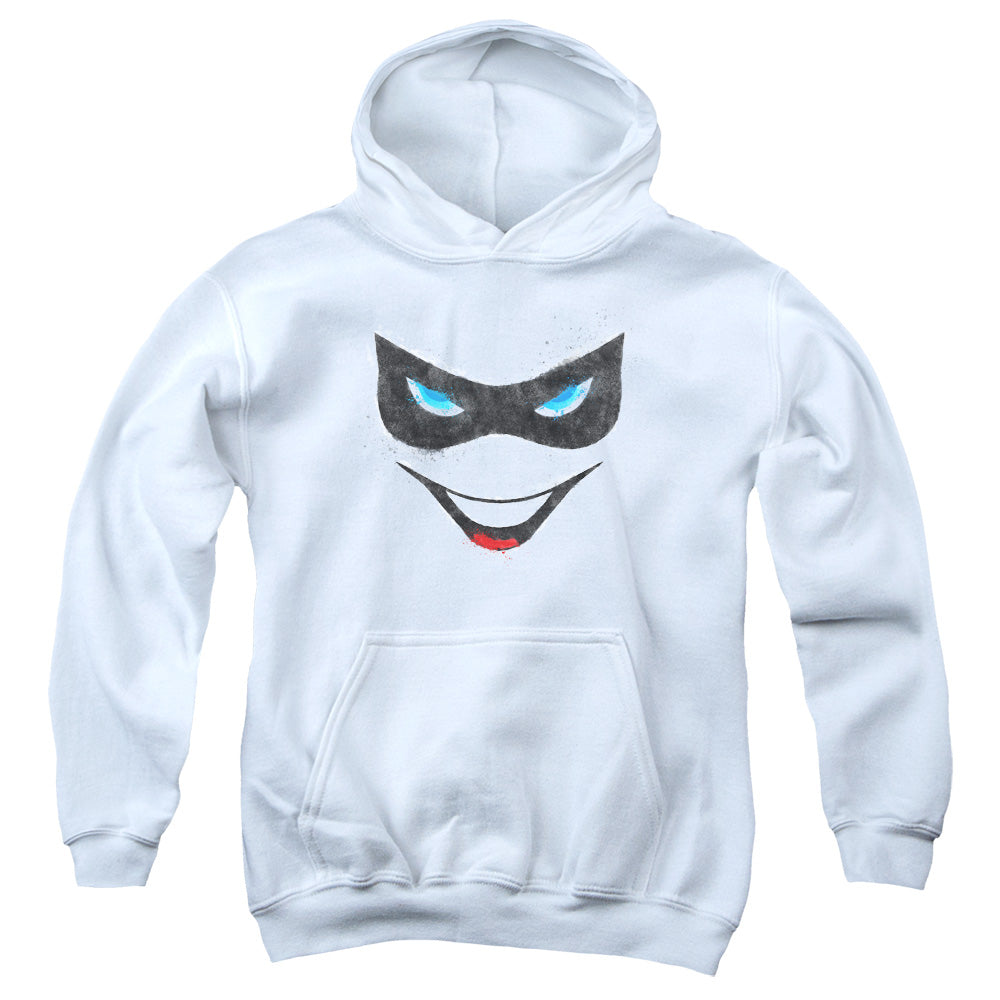 AN OFFCIALLY LICENSED BATMAN HARLEY FACE YOUTH HOODIE WHITE