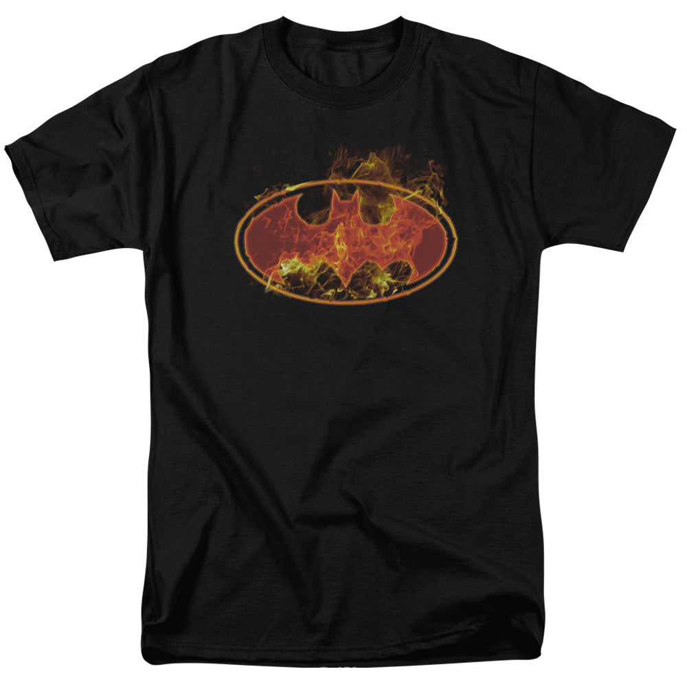 AN OFFCIALLY LICENSED BATMAN FLAMES LOGO MEN'S REGULAR FIT T-SHIRT BLACK